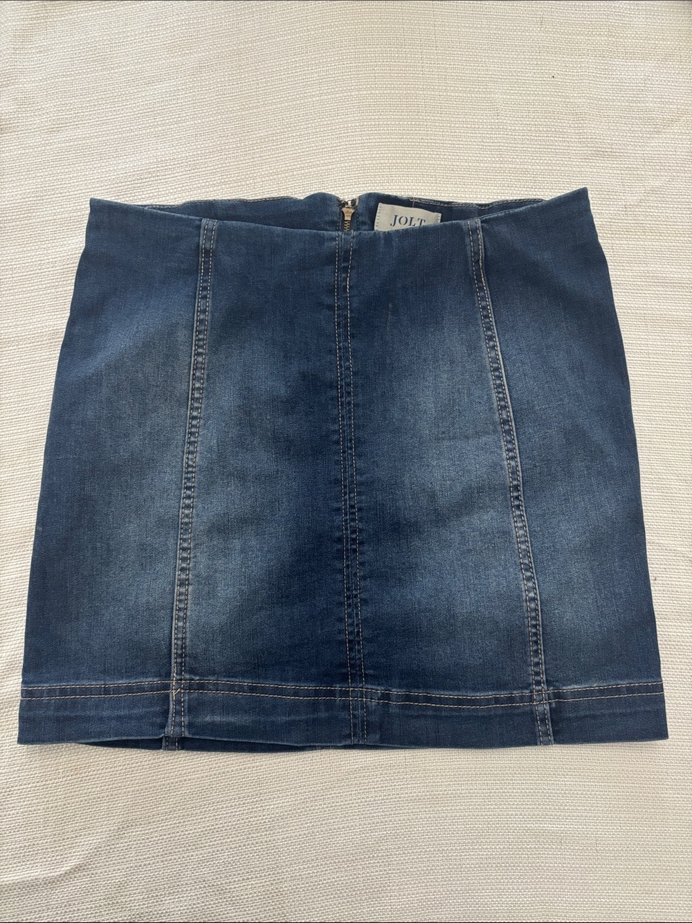 Jolt Dark Blue Panelled Denim Mini Skirt